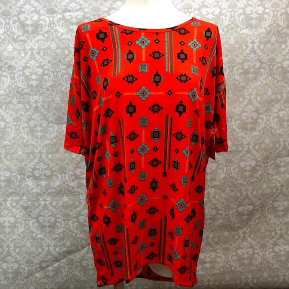 Lularoe XS NWT Womens Irma Red Tribal Native Print Tunic Top - Picture 1 of 7